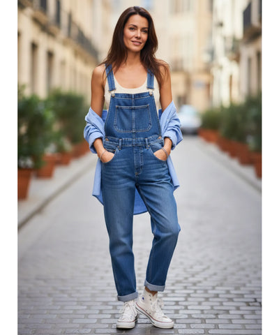 Comprar macacão jeans feminino jardineira azul casual urbano streetwear barato oferta ZARA