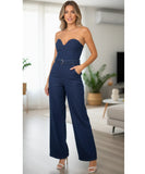 Comprar macacão jeans feminino tomara que caia com cinto pernas largas elegante em promoção ZARA
