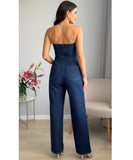 Women’s Strapless Denim Jumpsuit with Belt Casual Fit | Aurora
