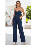 Comprar macacão jeans feminino tomara que caia com cinto pernas largas elegante em promoção ZARA
