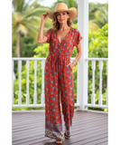 Comprar macacão longo feminino estampado floral perna pantalona cintura ajustável casual boho em promoção