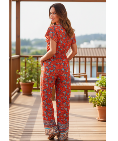 Women's Floral Boho Wide Leg Jumpsuit | Lina