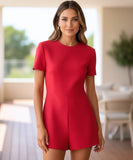 Comprar macaquinho feminino alfaiataria manga curta vermelho com laços decorativos bolsos frontais zíper em promoção ZARA
