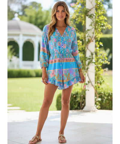 Women’s Boho Floral Long Sleeve V Neck Romper | Jana