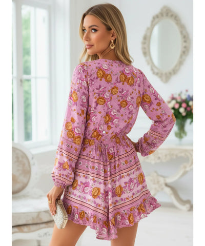 Women’s Boho Floral Long Sleeve V Neck Romper | Jana