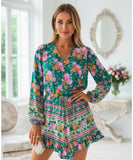 Comprar macaquinho feminino estampado manga longa decote V cintura ajustável barato ZARA

