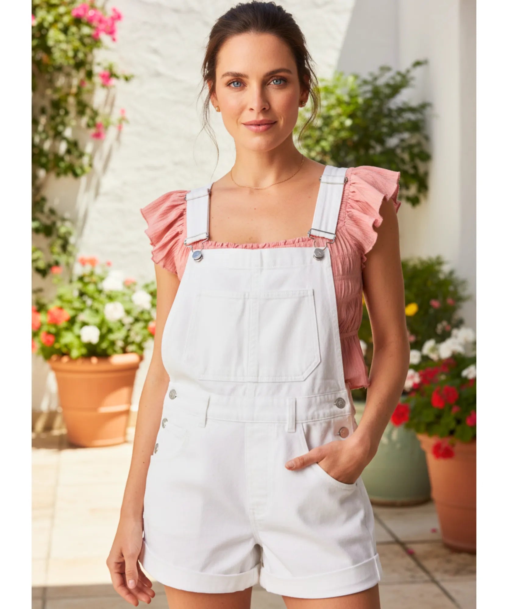 Comprar macaquinho feminino jardineira branco short curto com bolsos alça ajustável casual verão em promoção ZARA