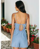 Comprar macaquinho feminino jeans com amarração frontal alça fina short soltinho casual verão em promoção ZARA

