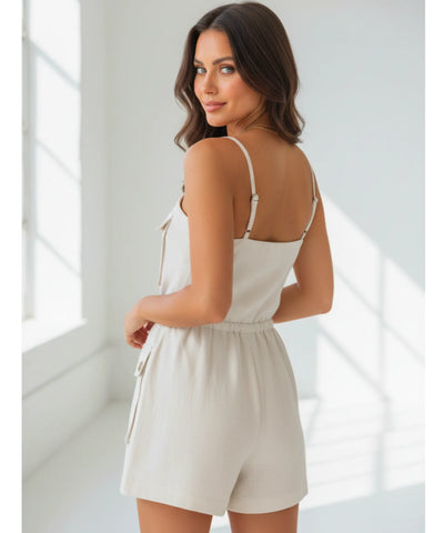 Comprar macaquinho feminino linho bolsos frontais alças ajustáveis verão em promoção ZARA

