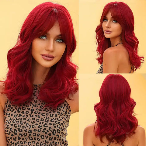 Medium Wavy Lace Wig with Bangs - Anellace