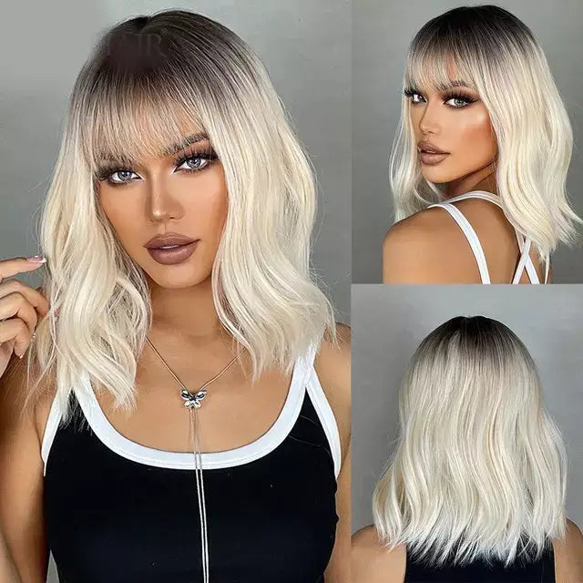 Medium Wavy Lace Wig with Bangs - Anellace