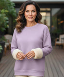Women's lilac oversized sherpa lined sweatshirt with plush cuffs