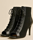 Women's Suede Peep Toe Ankle Bootie with Lace-Up Stiletto Heel | Manle