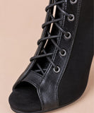 Women's Suede Peep Toe Ankle Bootie with Lace-Up Stiletto Heel | Manle