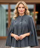 Women's charcoal knit poncho with toggle clasps, front view
