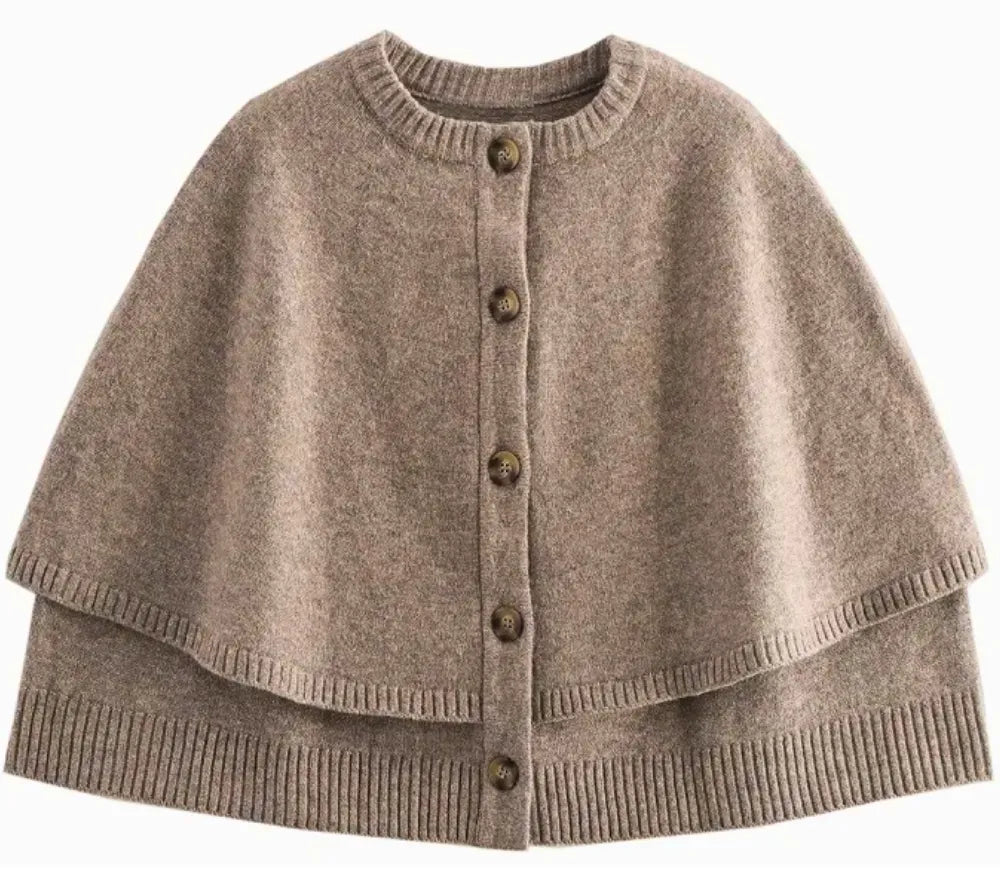 Women's cashmere-soft sweater cape in taupe, detail view