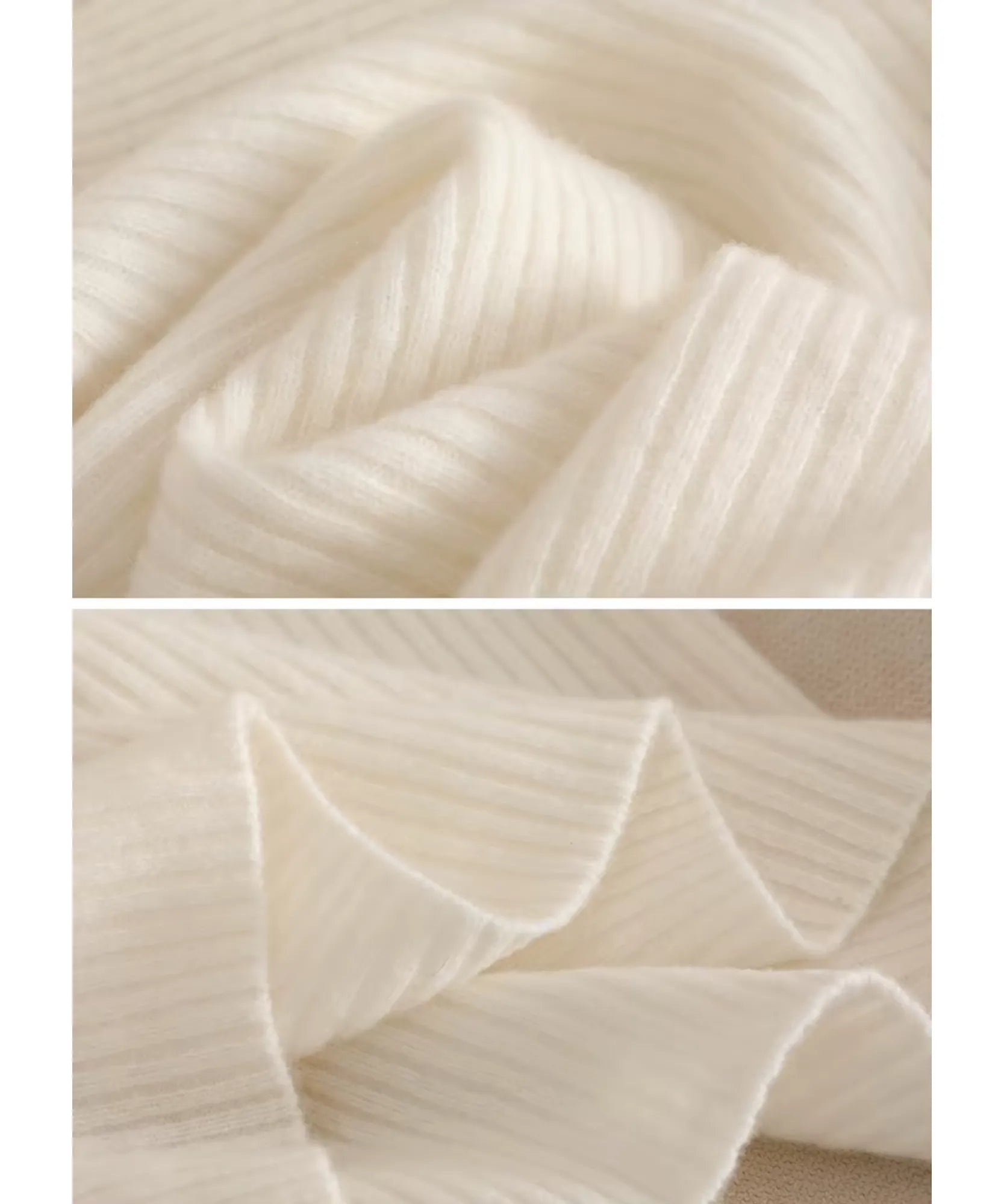 Women's close-up of ivory ribbed knit tank top texture