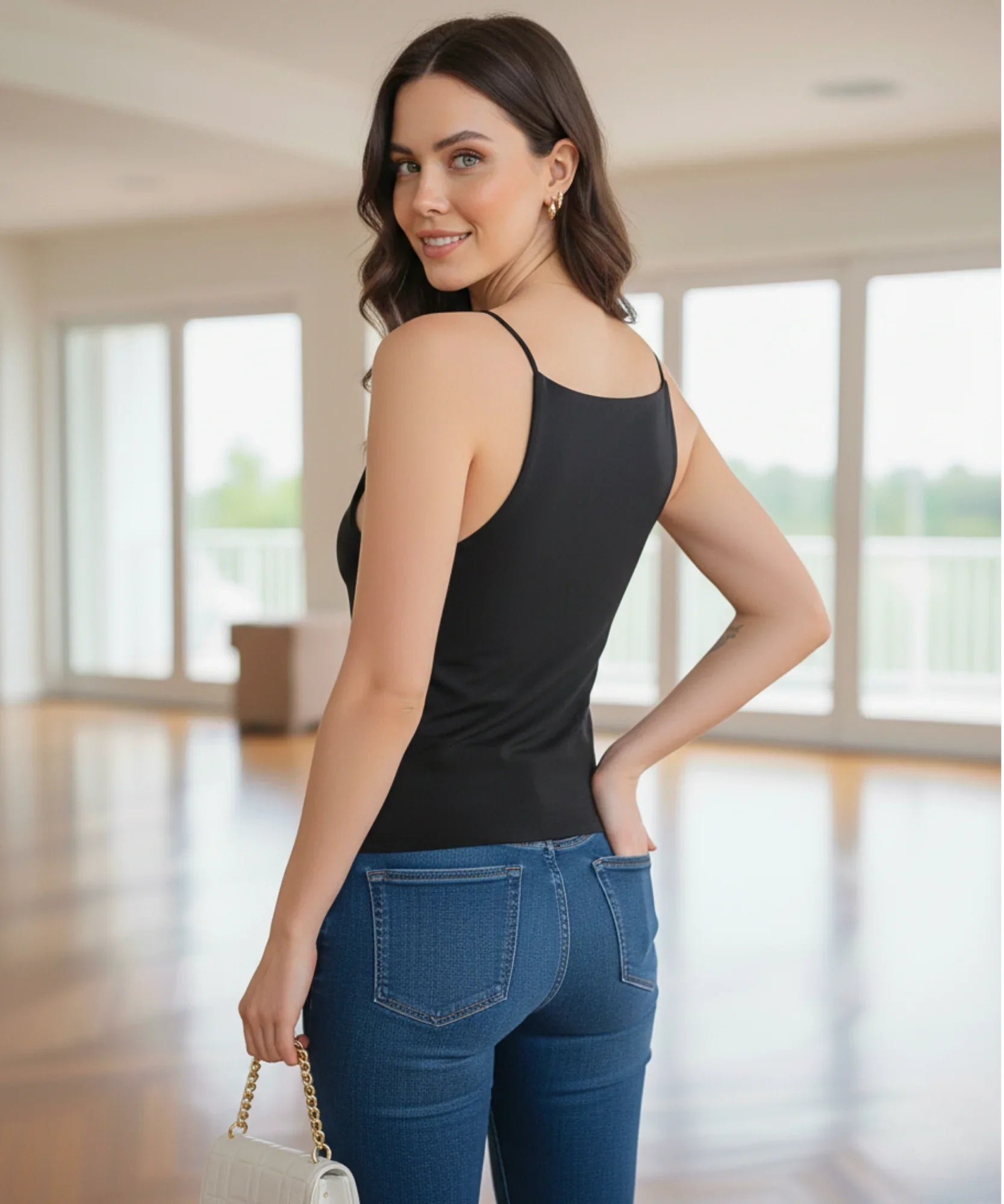 Comprar regata feminina básica alças finas decote reto modal ajustada corpo barato ZARA