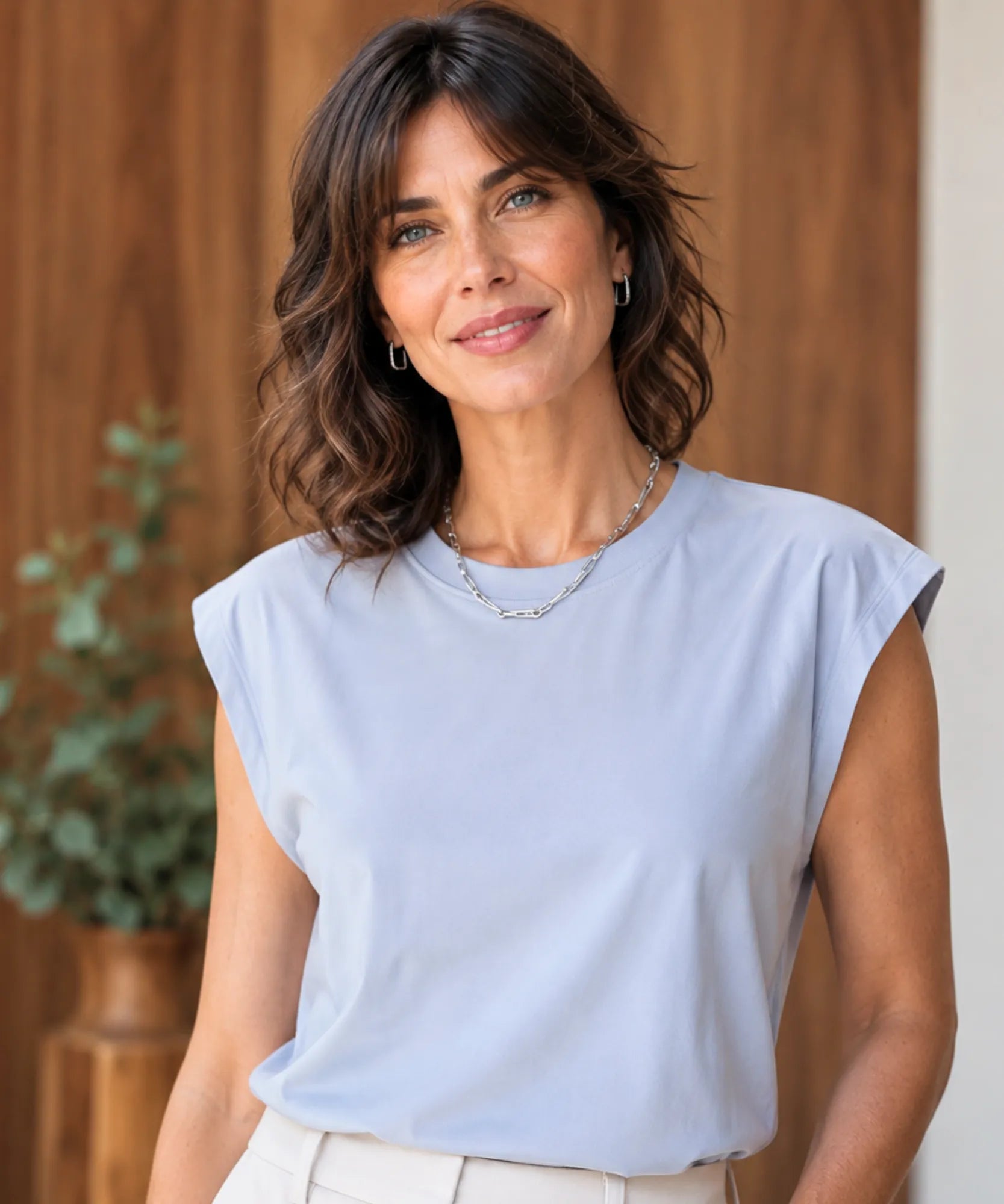 Women's cap sleeve top in baby blue