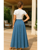 Women's High Waist Denim Maxi Skirt with Button Front and A-Line Flare | Ioná