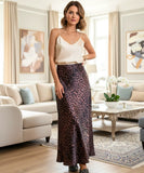 Women's Leopard Print Satin Maxi Skirt with High Waist | Ariana
