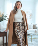 Women's Satin Leopard Print Maxi Skirt with Elastic Waist | Sheme