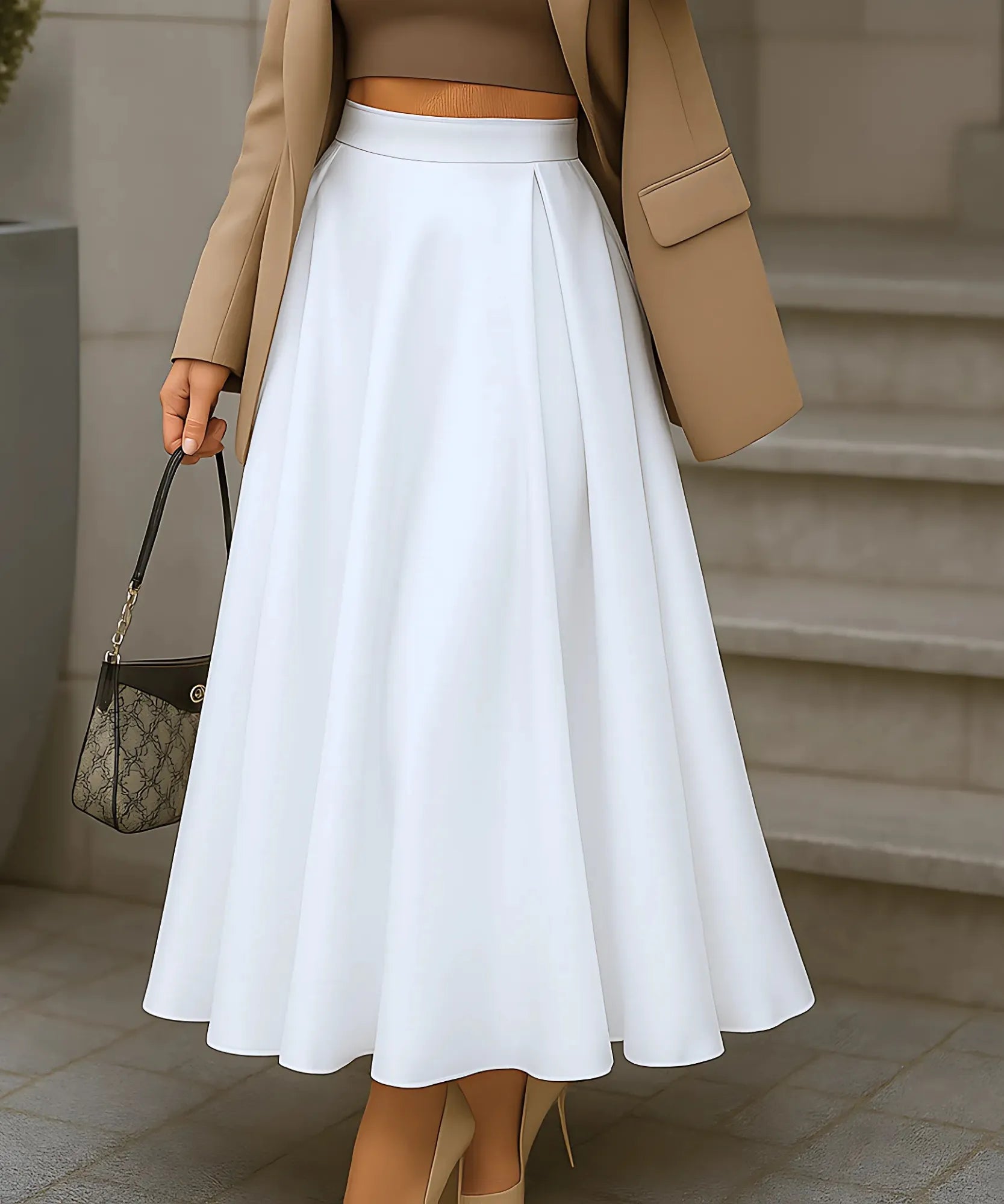 Comprar saia longa cetim feminina branca cintura elástica fluida elegante casual barato em promoção ZARA
