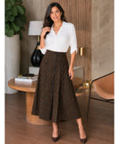 Women's brown plaid button-front midi skirt, back view