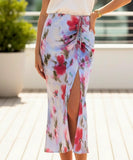 Comprar saia midi floral cetim transpassada amarração lateral feminina elegante trabalho encontros barato promoção ZARA


