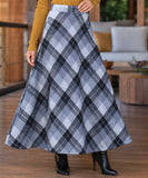 Women's grey plaid wool maxi skirt, front view