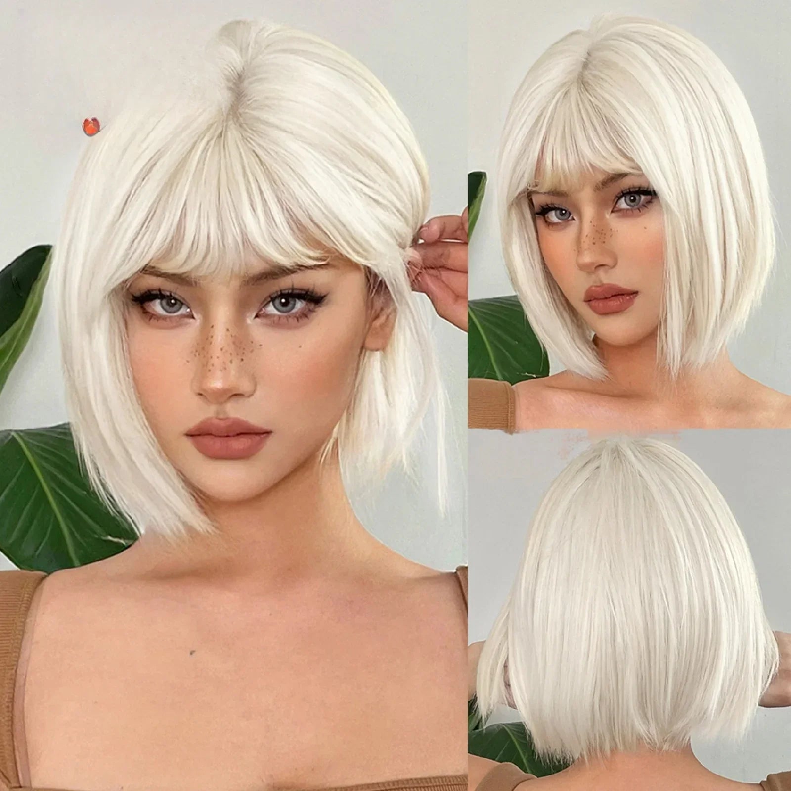 Short Bob Lace Front Wig with Bangs - Anellace