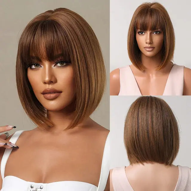 Short Bob Lace Front Wig with Bangs - Anellace