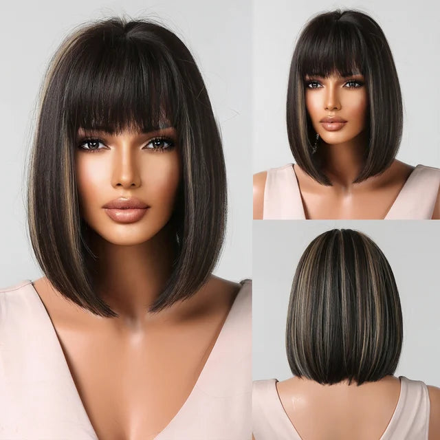 Short Bob Lace Front Wig with Bangs - Anellace