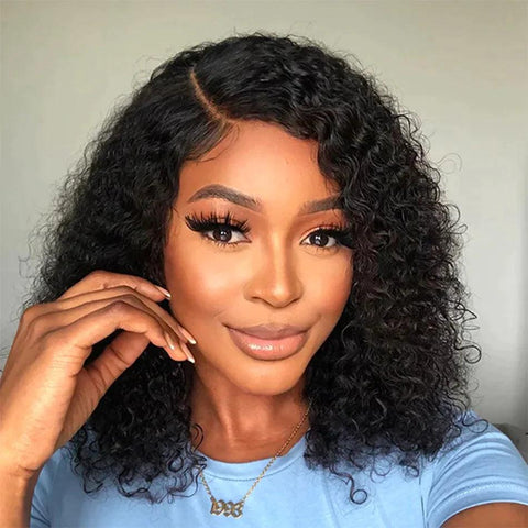 Short Curly Lace Front 100 Human Hair Wig Black 13.78 Inches