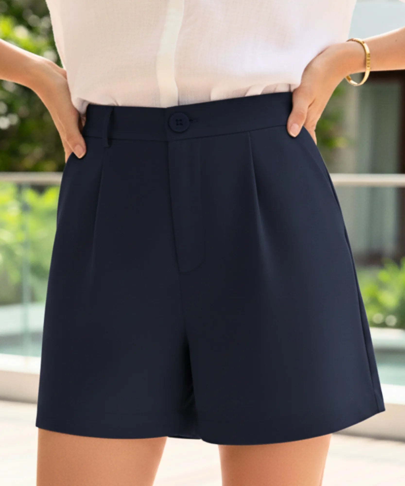 Comprar shorts alfaiataria feminino cintura alta elástico curto modelagem solta elegante barato ZARA