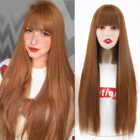 Straight Human Hair Lace Wig with Bangs - Anellace