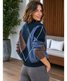 Women's Argyle Crew Neck Sweater in Blue, back view