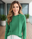 Women's Oversized Hooded Knit Sweater in Kelly Green, a soft drawstring-hood knit for winter