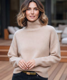 Women's Ribbed Turtleneck Sweater in Oatmeal, a substantial knit for winter