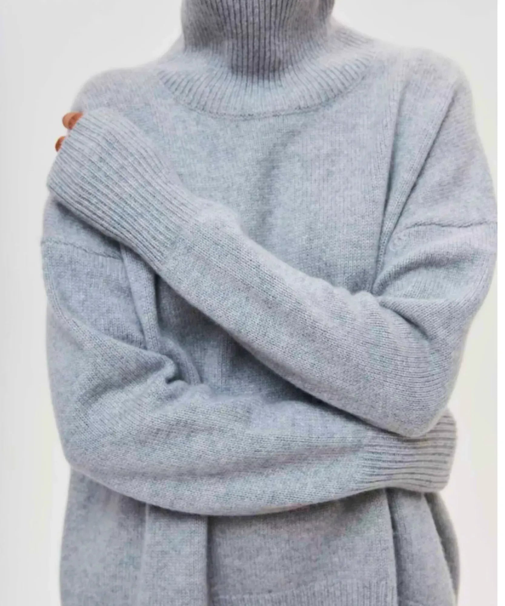 Women's Oversized Turtleneck Sweater in Silver Gray, a viscose-blend knit for winter