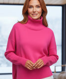 Women's Oversized Turtleneck Sweater in Hot Pink, a viscose-blend knit for winter, front view