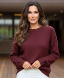 Women's Chunky Knit Sweater in Burgundy, a brushed knit for winter