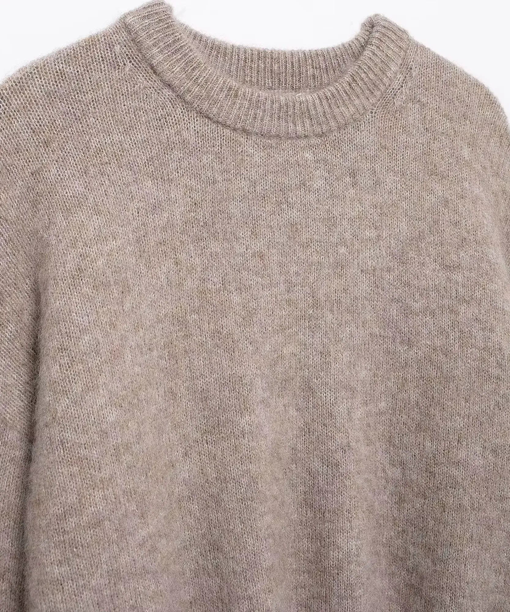 Women's Chunky Crewneck Sweater in Oatmeal, a brushed knit for winter
