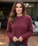 Women's Chunky Crewneck Sweater in Burgundy, a brushed knit for winter