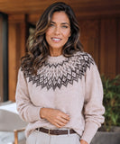 Women's Fair Isle Oversized Sweater in Oatmeal, full length view