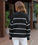 Women's Striped Chunky Knit Sweater in Black, a structured knit for winter