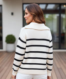 Women's Striped Quarter-Zip Sweater in Ivory, a ribbed knit for cooler days