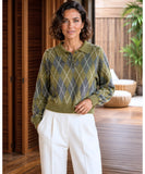 Women's Mohair-Effect Polo Sweater in Moss Green, back view