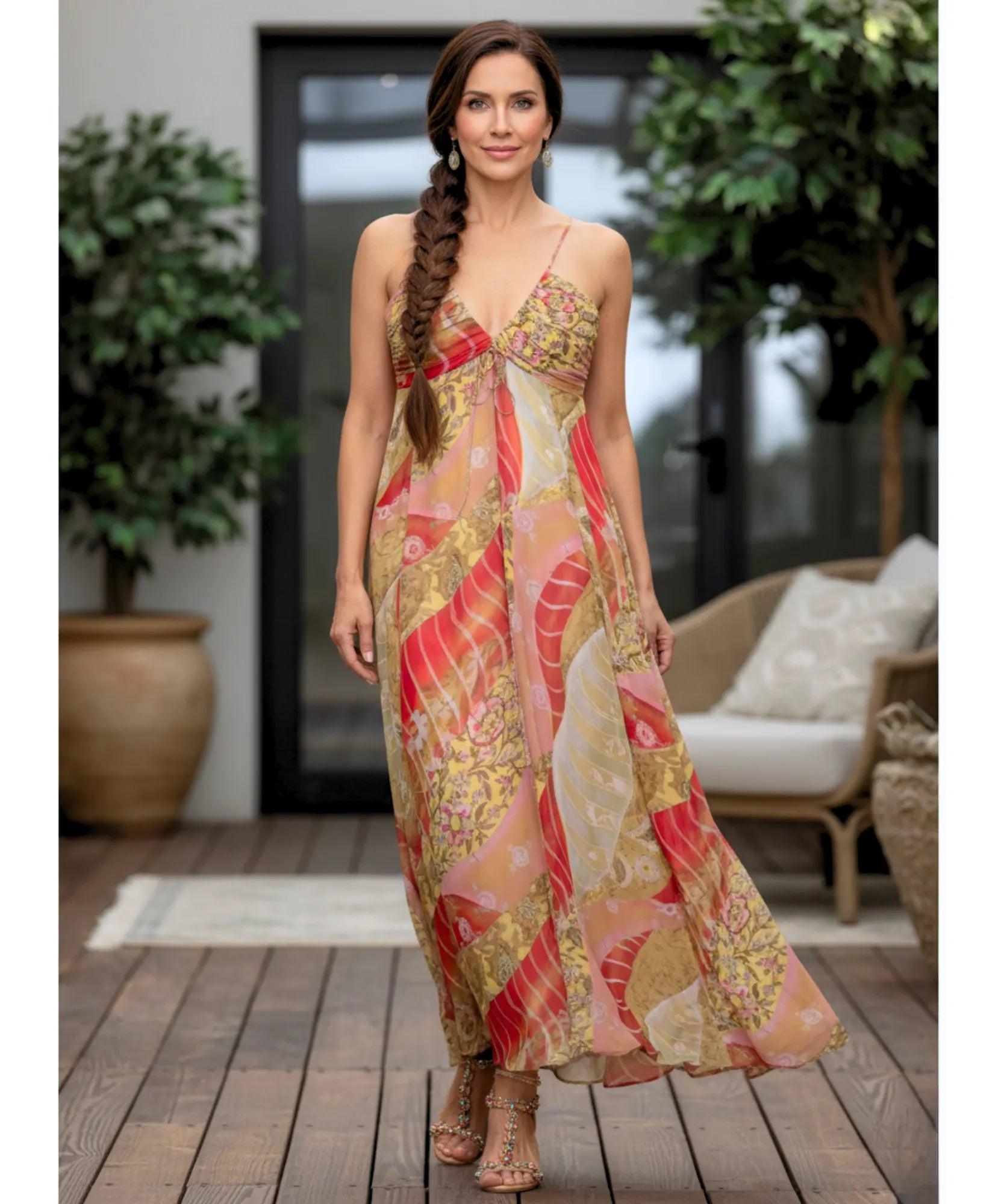 Comprar vestido boho feminino chiffon floral plissado alças finas elegante verão casamento dia barato promoção ZARA

