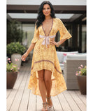 Vestido Boho Florido Midi Feminino Manga Curta Decote V Viscose Casual barato em promoção ZARA
